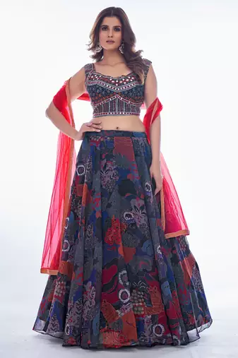 Multi- Embroidered Sweetheart Neck Lehenga Choli