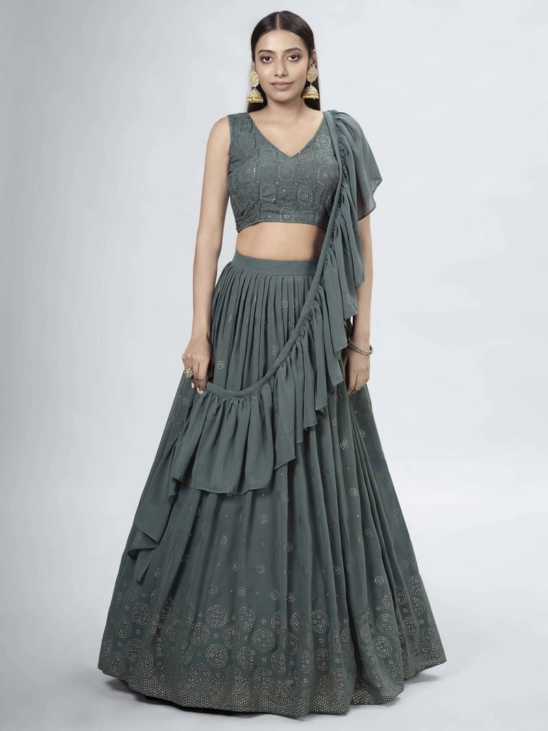 Stylish Forest Green Embroidered Lehenga Choli