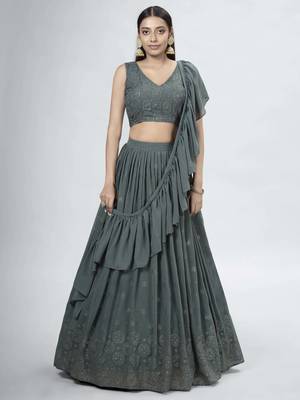Stylish Forest Green Embroidered Lehenga Choli 3