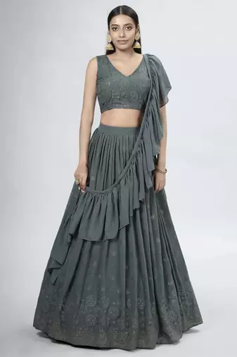 Stylish Forest Green Embroidered Lehenga Choli