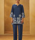 Navy blue embroidered cotton blend co-ord set
