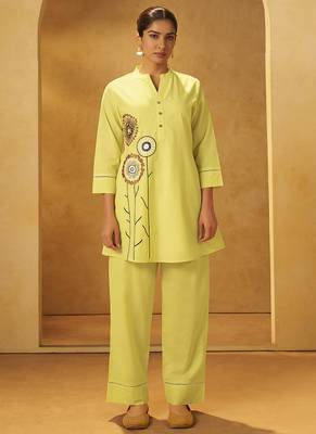Yellow embroidered cotton co-ord set 1