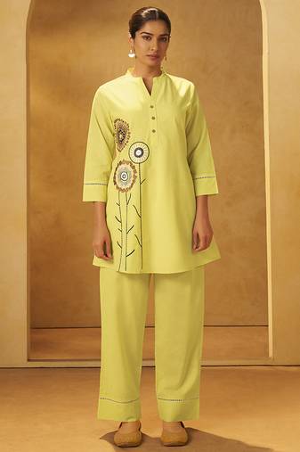 Yellow embroidered cotton co-ord set