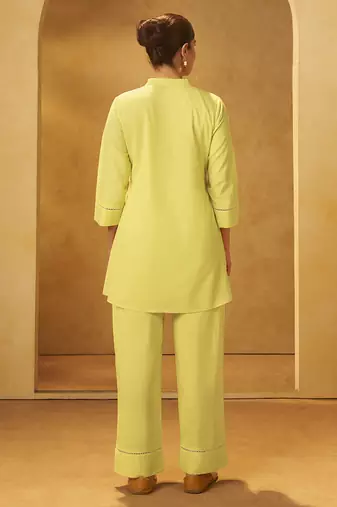 Yellow embroidered cotton co-ord set