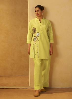 Yellow embroidered cotton co-ord set 3
