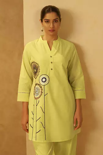 Yellow embroidered cotton co-ord set