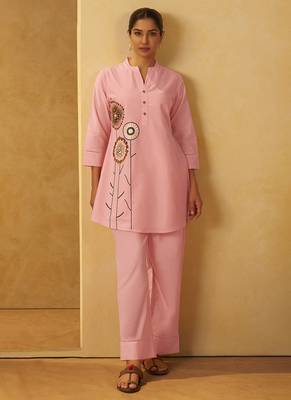 Pink embroidered pure cotton co-ord set 1