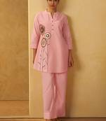 Pink embroidered pure cotton co-ord set