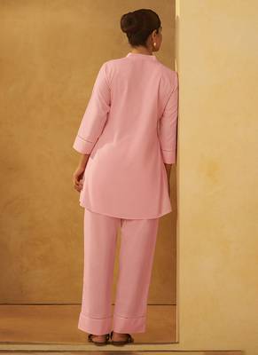 Pink embroidered pure cotton co-ord set 2