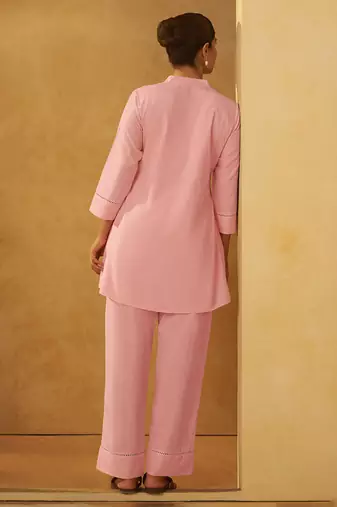 Pink embroidered pure cotton co-ord set