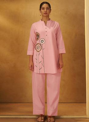 Pink embroidered pure cotton co-ord set 3