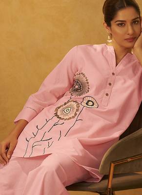 Pink embroidered pure cotton co-ord set 5