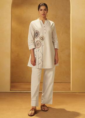 White embroidered cotton co-ord set 1