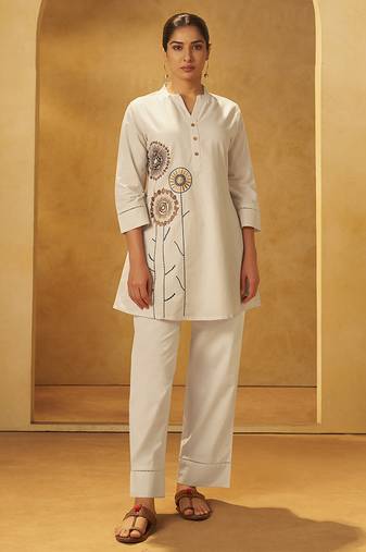 White embroidered cotton co-ord set