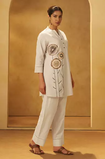 White embroidered cotton co-ord set