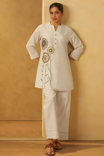 White embroidered cotton co-ord set