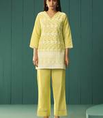 Yellow embroidered cotton co-ord set