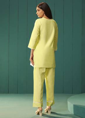 Yellow embroidered cotton co-ord set 2