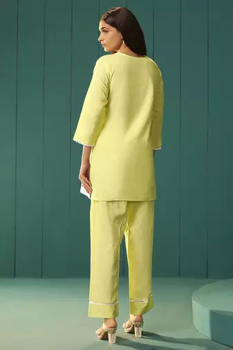 Yellow embroidered cotton co-ord set