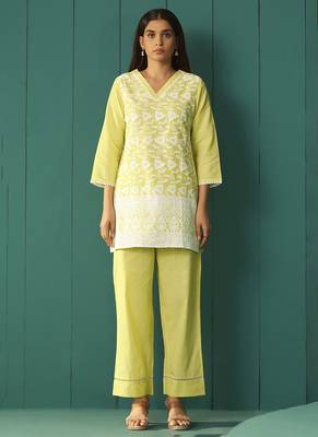 Yellow embroidered cotton co-ord set 3