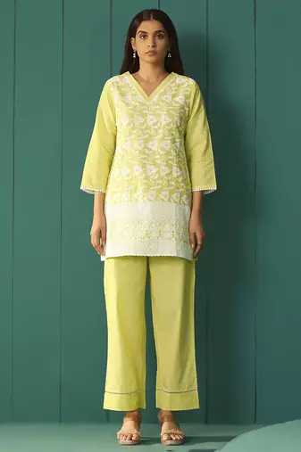 Yellow embroidered cotton co-ord set