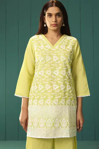 Yellow embroidered cotton co-ord set
