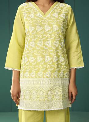 Yellow embroidered cotton co-ord set 5