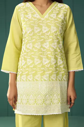 Yellow embroidered cotton co-ord set