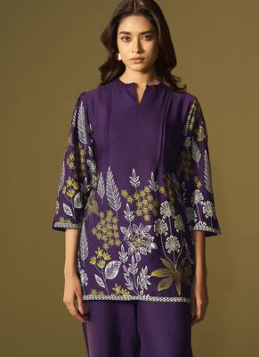 Purple embroidered rayon co-ord set 4