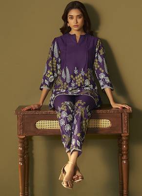 Purple embroidered rayon co-ord set 5