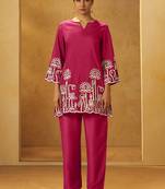Pink embroidered cotton blend co-ord set
