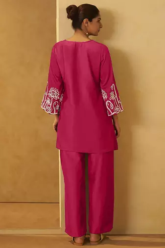 Pink embroidered cotton blend co-ord set