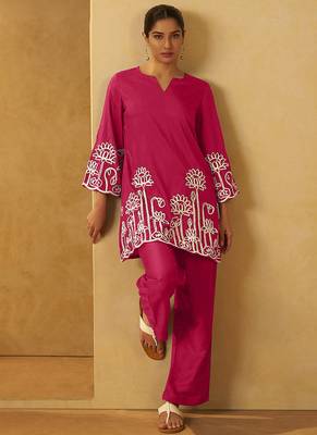 Pink embroidered cotton blend co-ord set 3
