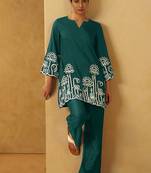 Dark green embroidered cotton blend co-ord set