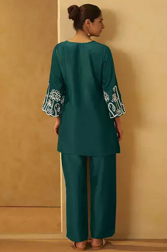 Dark green embroidered cotton blend co-ord set