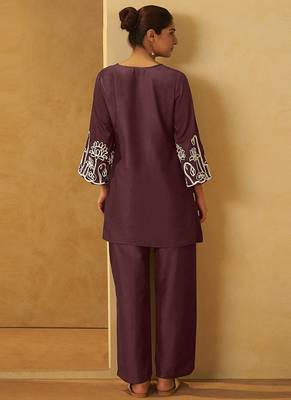 Coffee embroidered cotton blend co-ord set 2