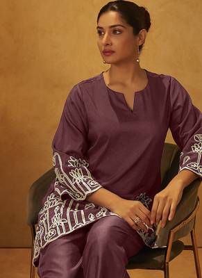 Coffee embroidered cotton blend co-ord set 5
