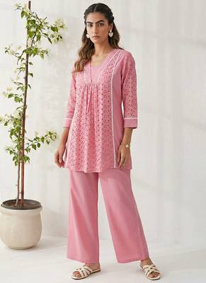 Pink embroidered cotton co-ord set 1