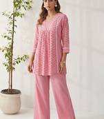 Pink embroidered cotton co-ord set