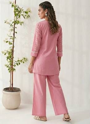 Pink embroidered cotton co-ord set 2