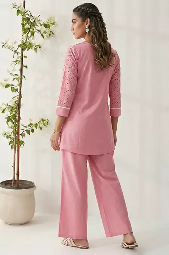 Pink embroidered cotton co-ord set