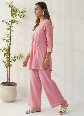 Pink embroidered cotton co-ord set 3