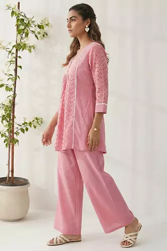 Pink embroidered cotton co-ord set