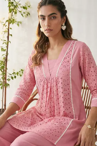 Pink embroidered cotton co-ord set