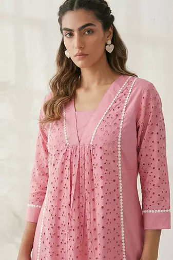 Pink embroidered cotton co-ord set
