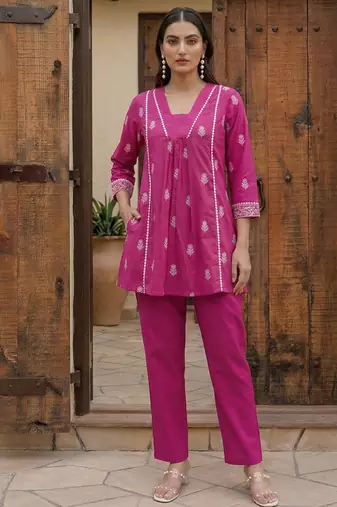 Pink printed cotton co-ord set