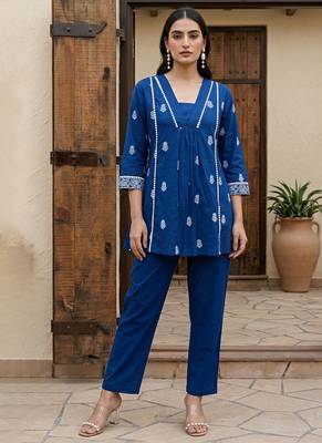 Navy blue printed cotton co-ord set 1