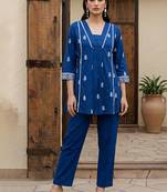 Navy blue printed cotton co-ord set
