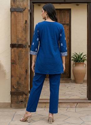 Navy blue printed cotton co-ord set 2