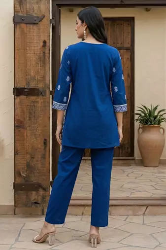 Navy blue printed cotton co-ord set